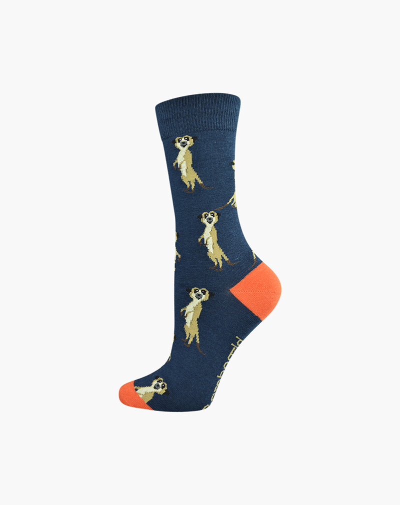 Womens Meerkat Bamboo Sock - Navy / W2-8
