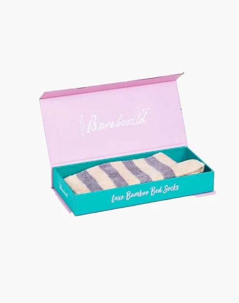 Womens Luxe Bamboo Bed Sock Gift Box W2-8 Pink Stripe