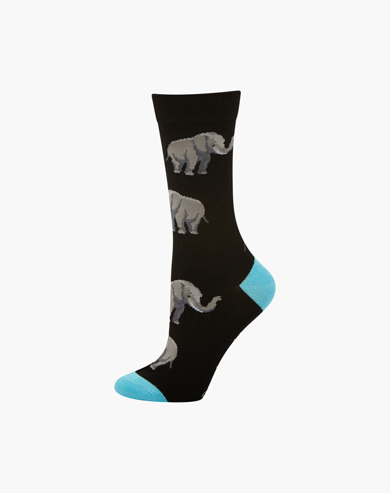 Womens Elephant Bamboo Sock - Black / W2-8
