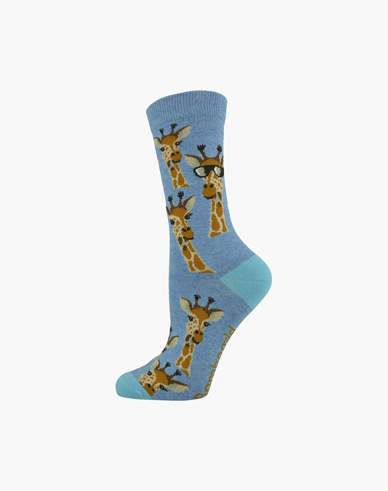Womens Giraffe Bamboo Sock - Blue / W2-8